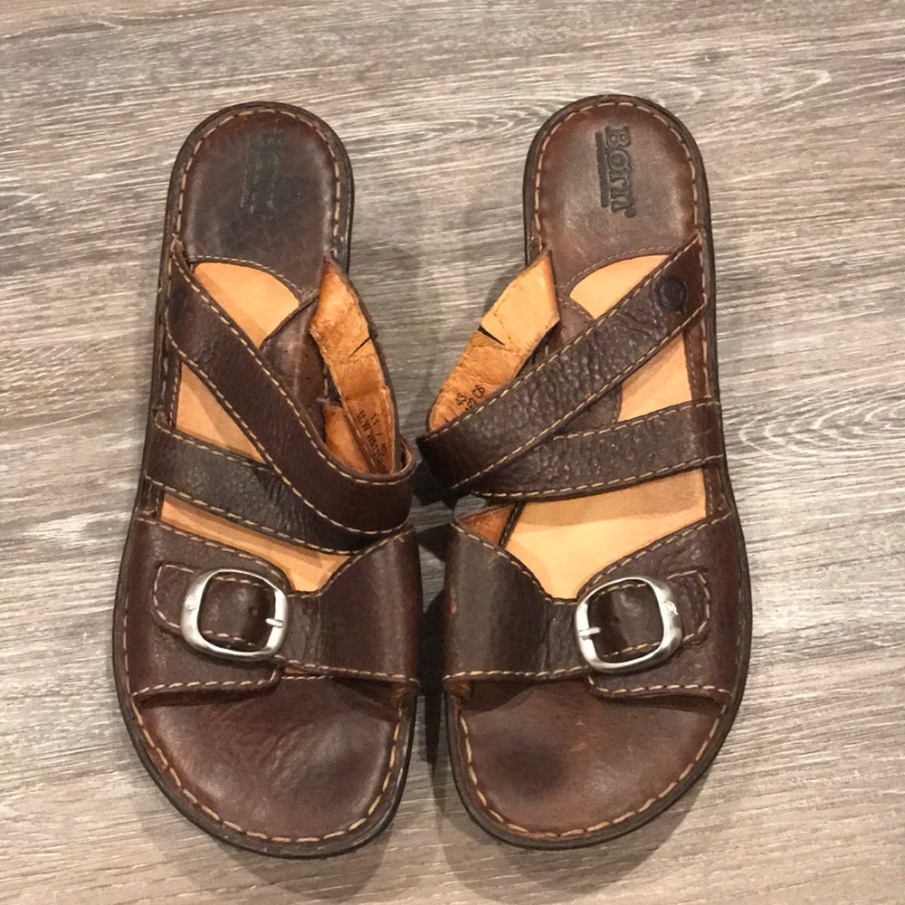 BORN Comfort Wedge Sandals Criss Cross Strappy Leather Y2K Size 11 - Picture 3 of 9